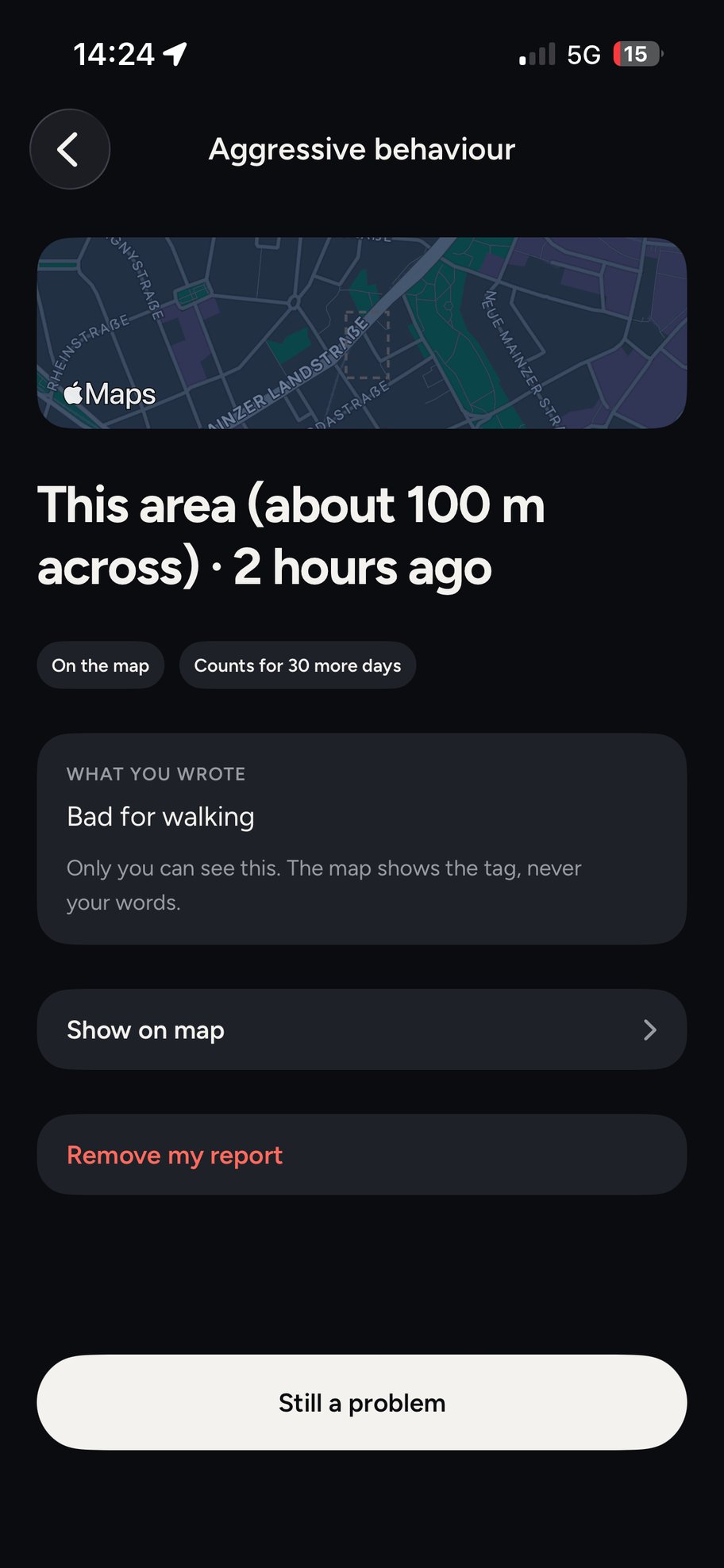 One of your reports: say it is still a problem, or remove it.