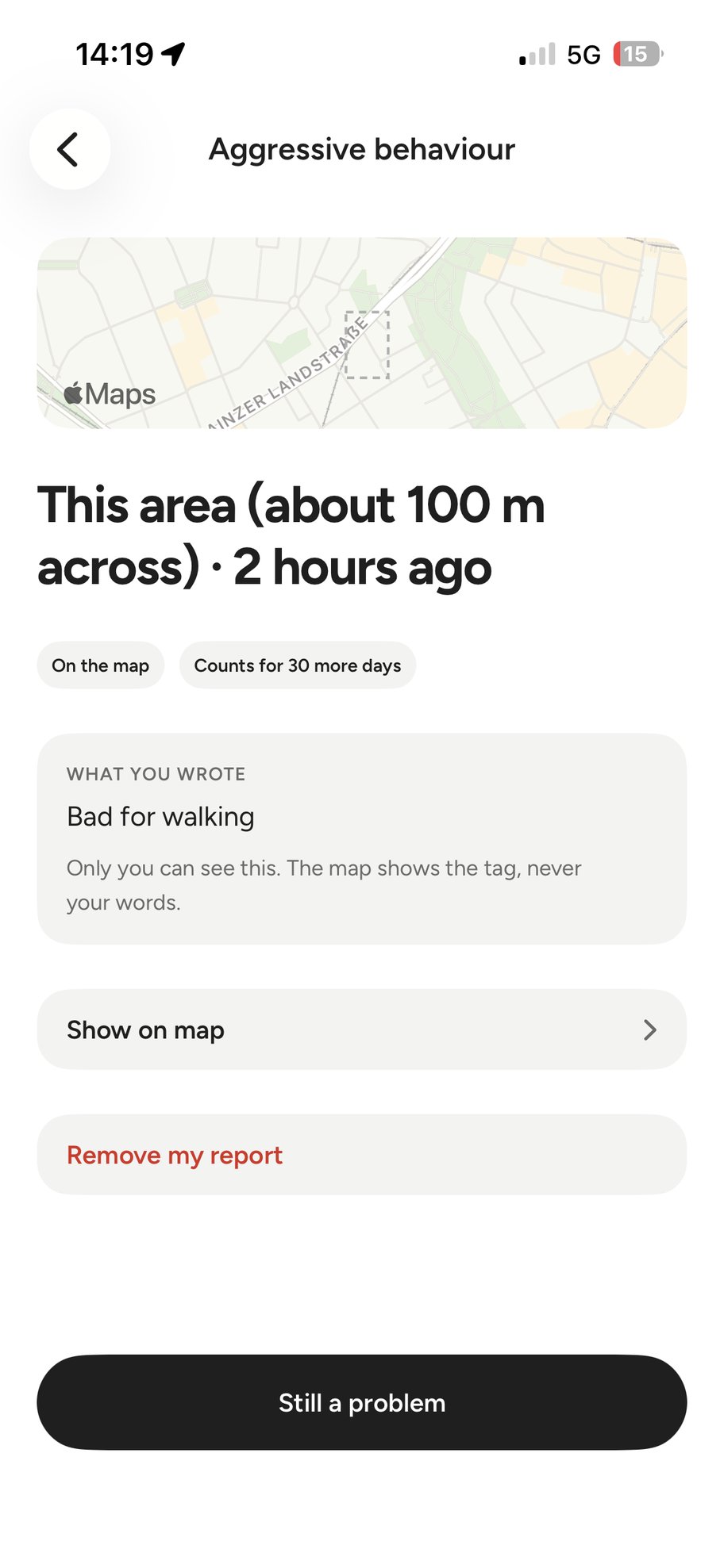 One of your reports: say it is still a problem, or remove it.